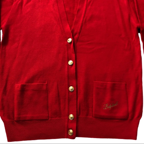 Vintage Red Cardigan Sweater with Gold Buttons - Picture 3 of 9